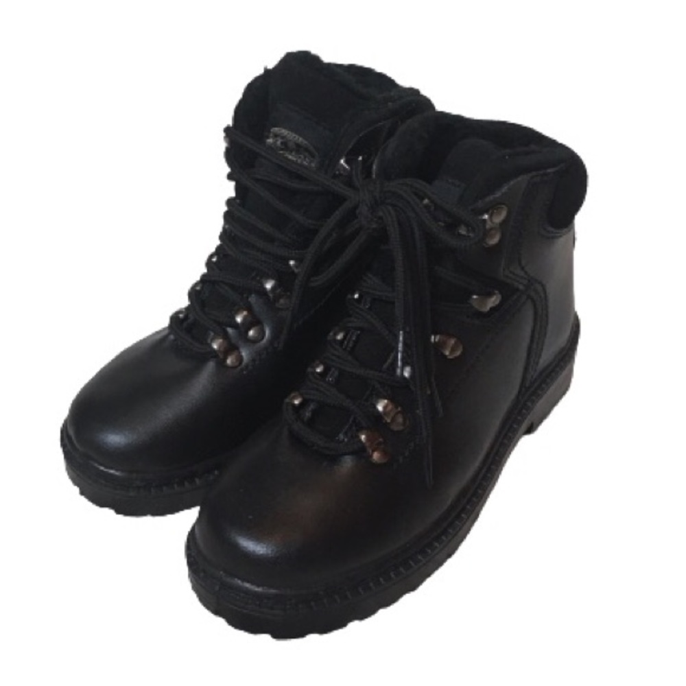 Black Fleece-Lined Faux Leather Lace-Up Boots NWOT